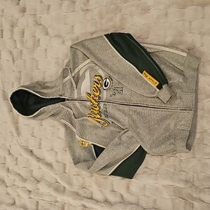 Vtg No Huddle Green Bay Packers Gray Full Zip Hoodie Men L Athleisure Sporty Y2K
